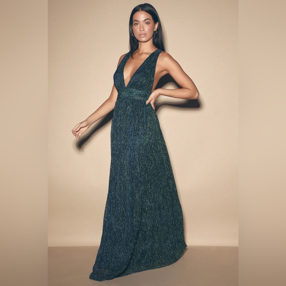 Lulu’s Looking Radiant Blue & Green Maxi Dress, Large (L), NEW, UNWORN